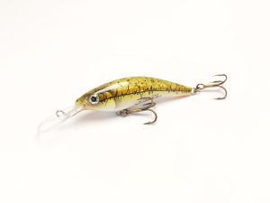 Handgemachter Wobbler Kunstköder. Handgemachter Angelköder mit wackelnder Aktion, der darauf abzielt, Fische anzulocken. Der Köder zeichnet sich durch seine aufwendigen Details aus und wird mit Sorgfalt hergestellt. Ideal für Liebhaber des Süßwasserangelns.